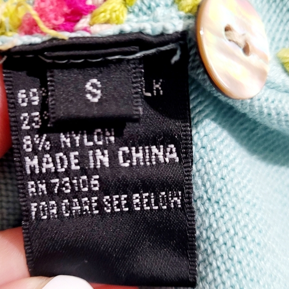 Michael Simon Chevron Knit Cardigan Sweater Women’s Small Silk Blend Embroidered - Picture 9 of 11